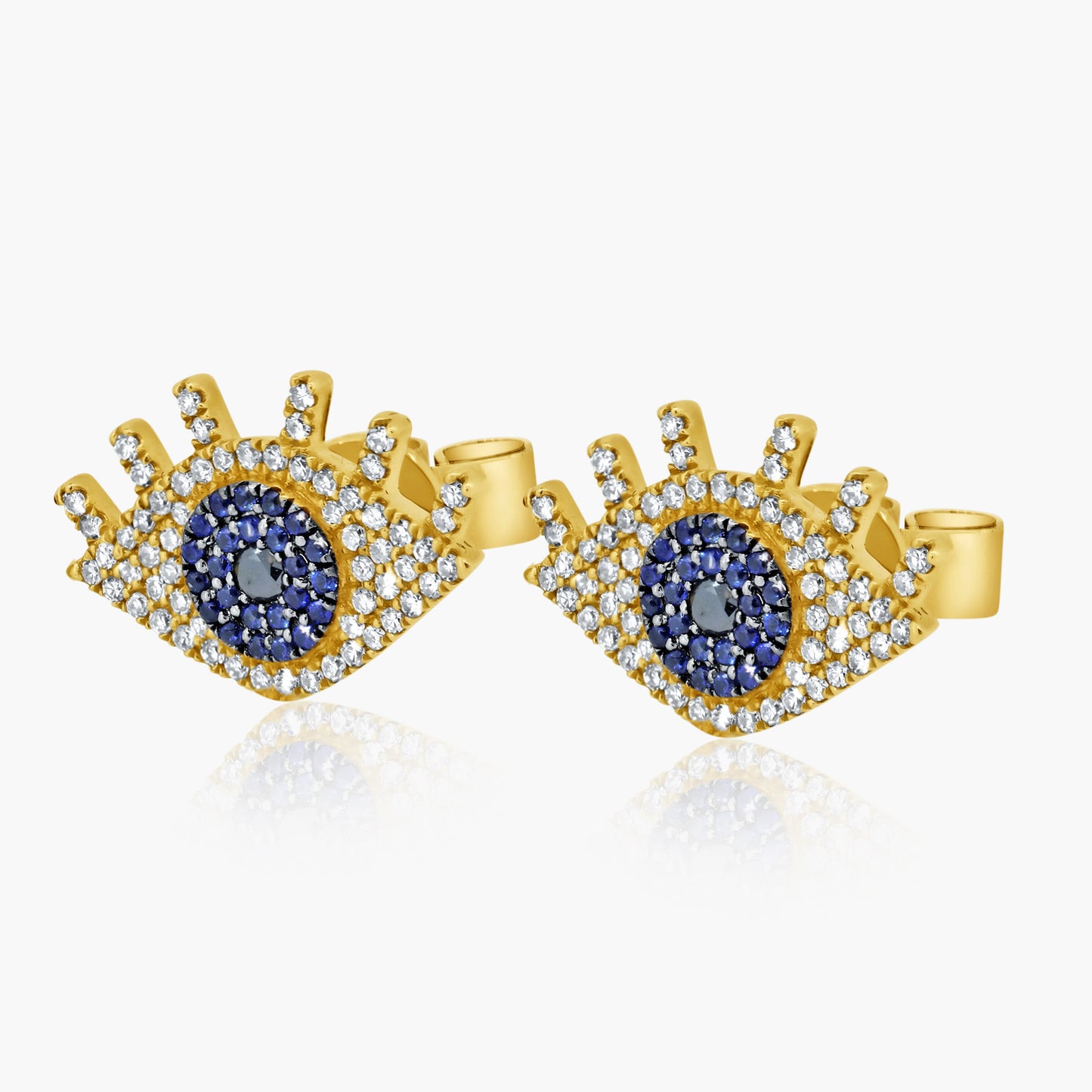 14K Two Tone Dainty Evil Eye Earrings - E605805