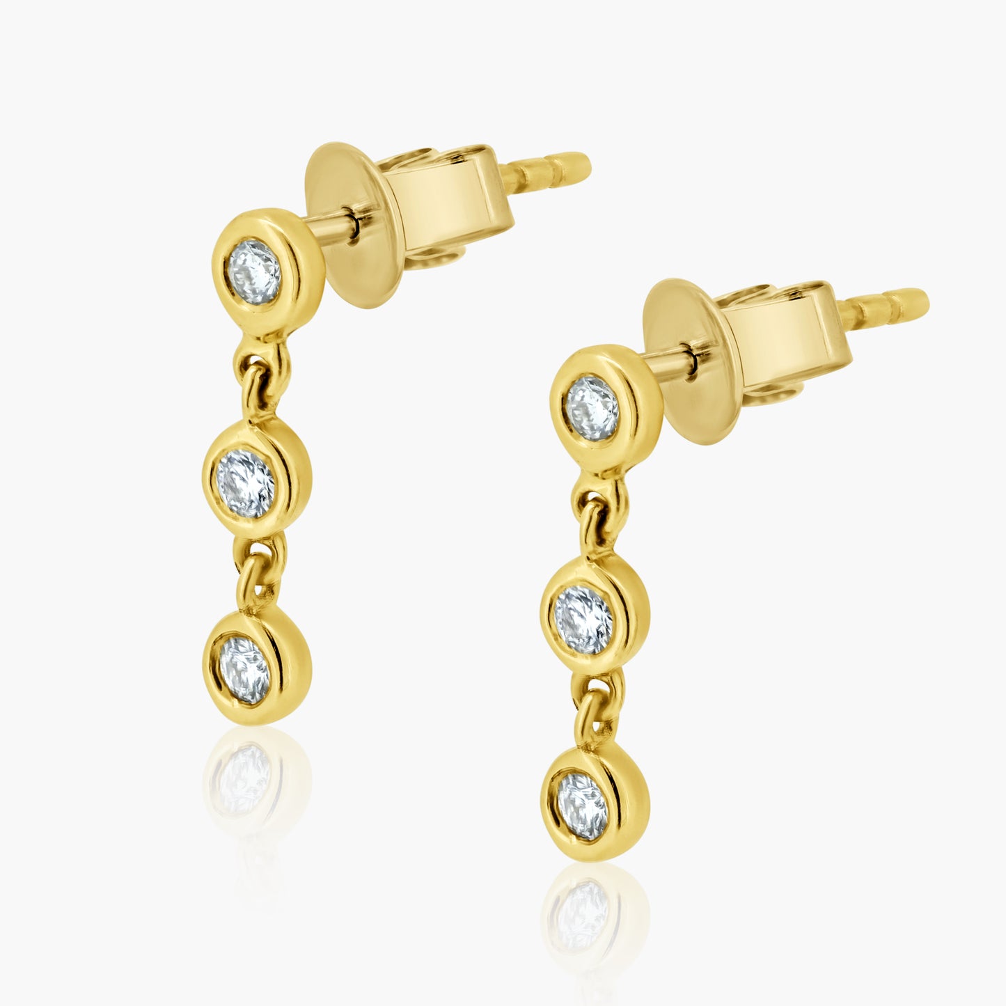 14K Yellow Gold Tri Round Bezel Dangle Earrings - E605871