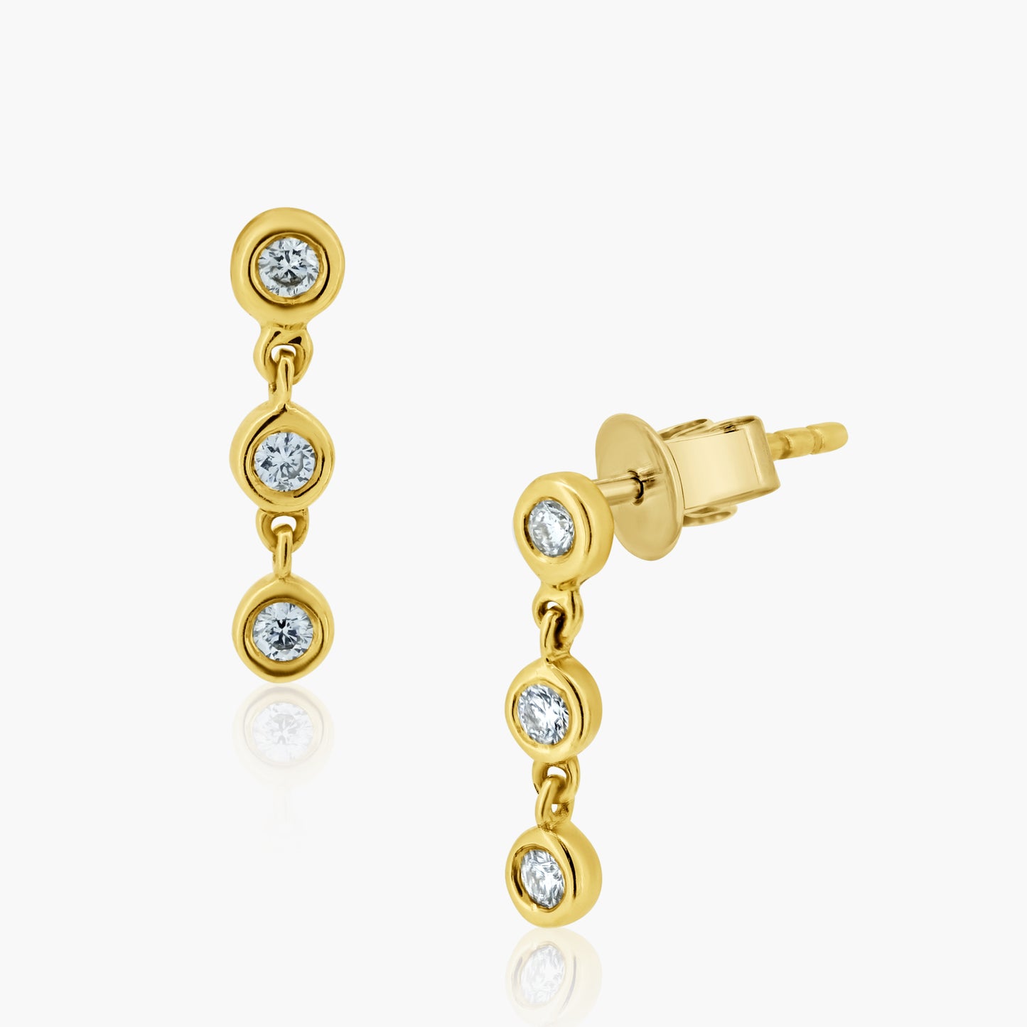 14K Yellow Gold Tri Round Bezel Dangle Earrings - E605871