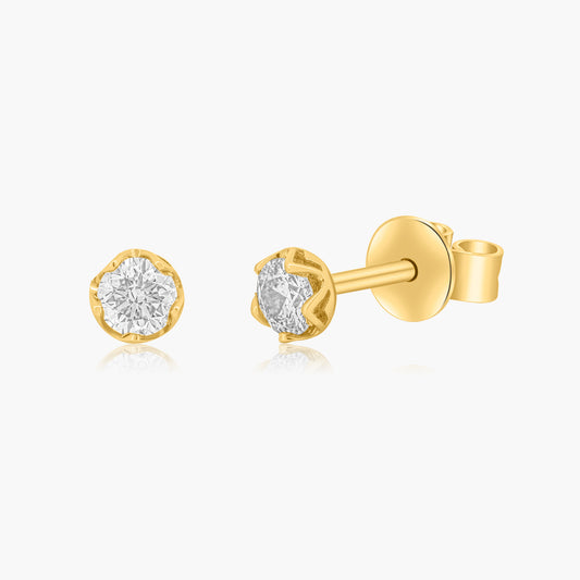 14K Yellow Gold Dainty Round Diamond Stud Earrings-E605876