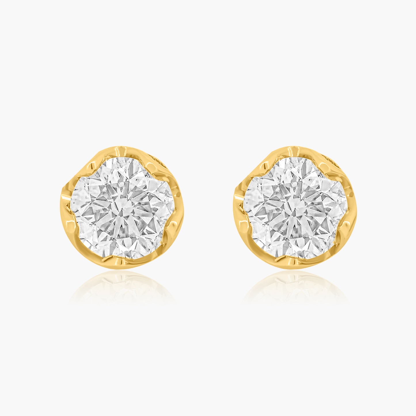 14K Yellow Gold Dainty Round Diamond Stud Earrings-E605876