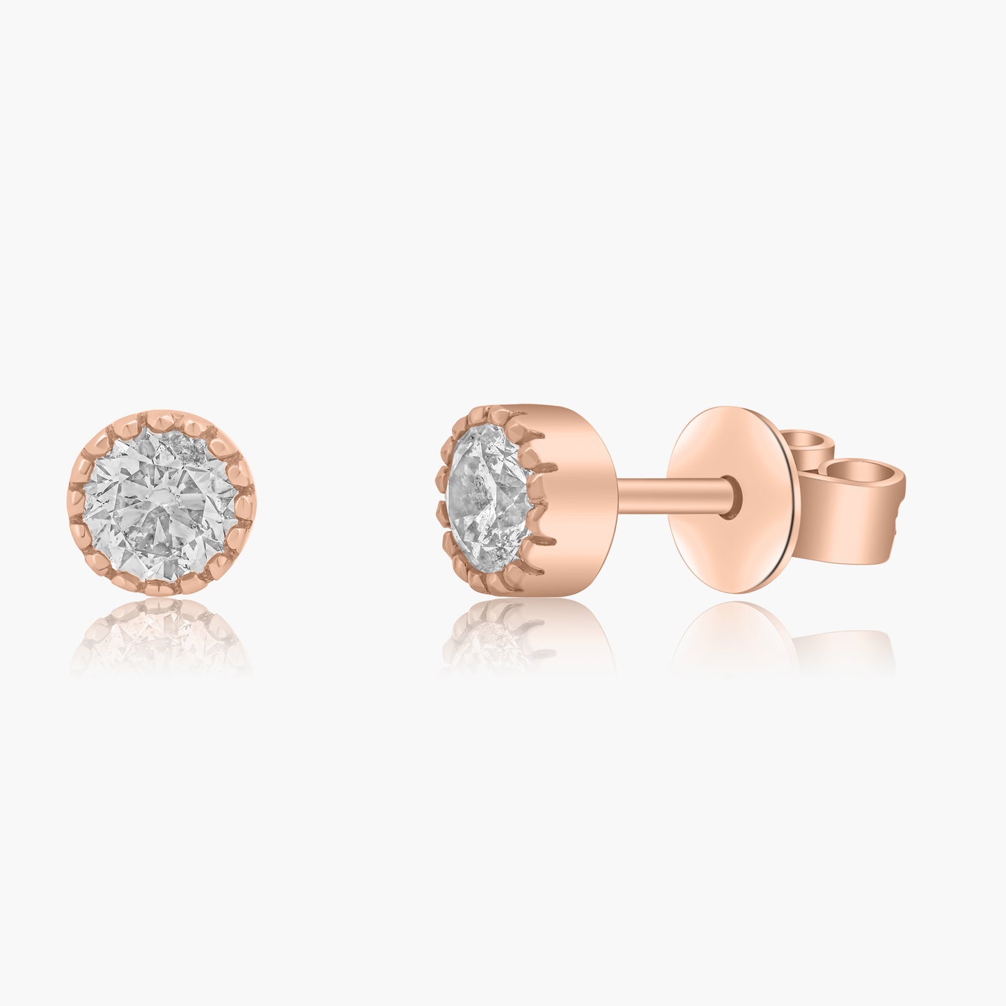 14K Rose Gold Dainty Round Diamond Stud Earrings-E605877