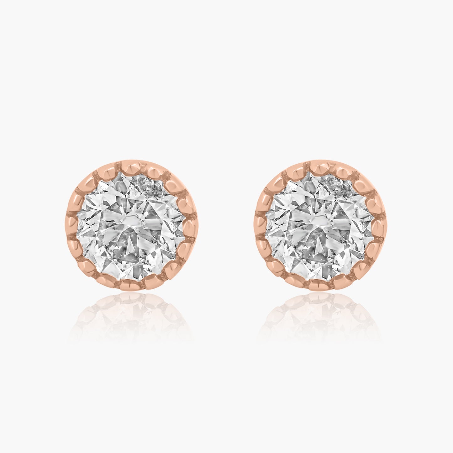 14K Rose Gold Dainty Round Diamond Stud Earrings-E605877