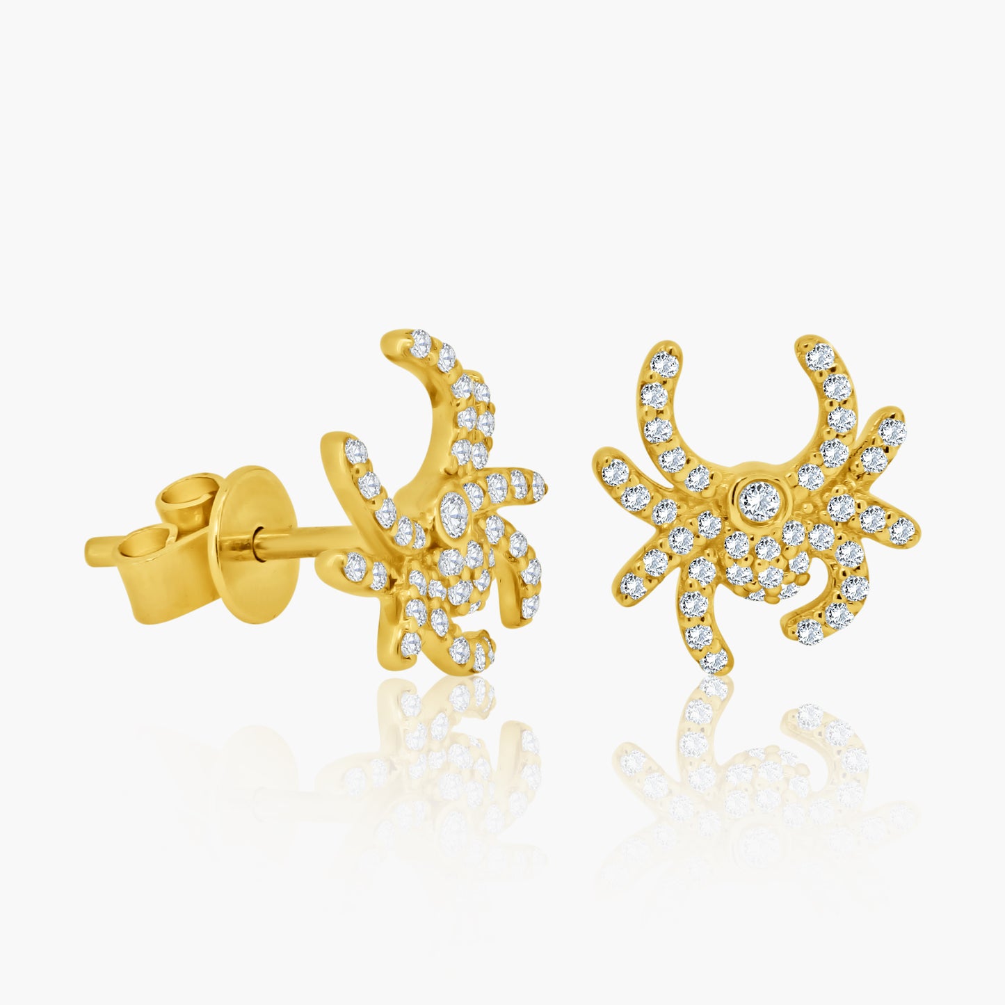 14K Yellow Gold Dainty Spider Stud Earrings-E605908