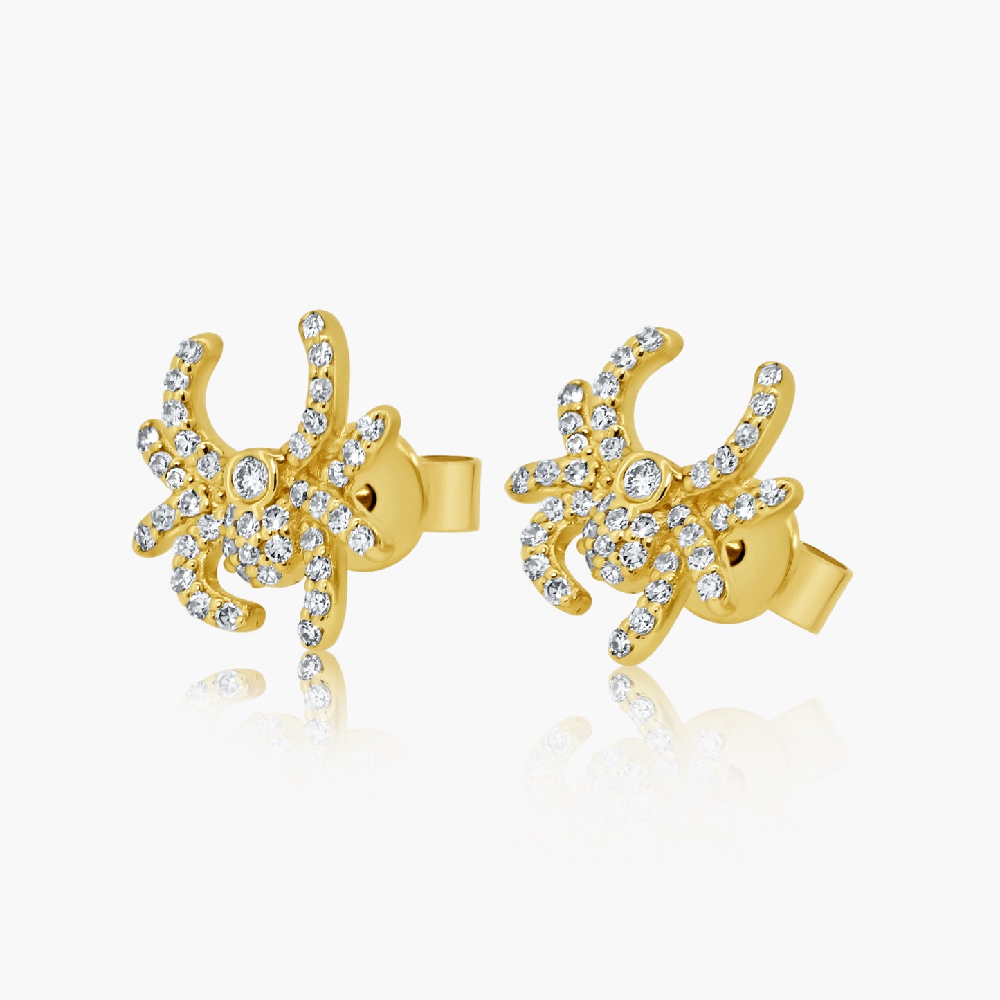 14K Yellow Gold Dainty Spider Stud Earrings-E605908