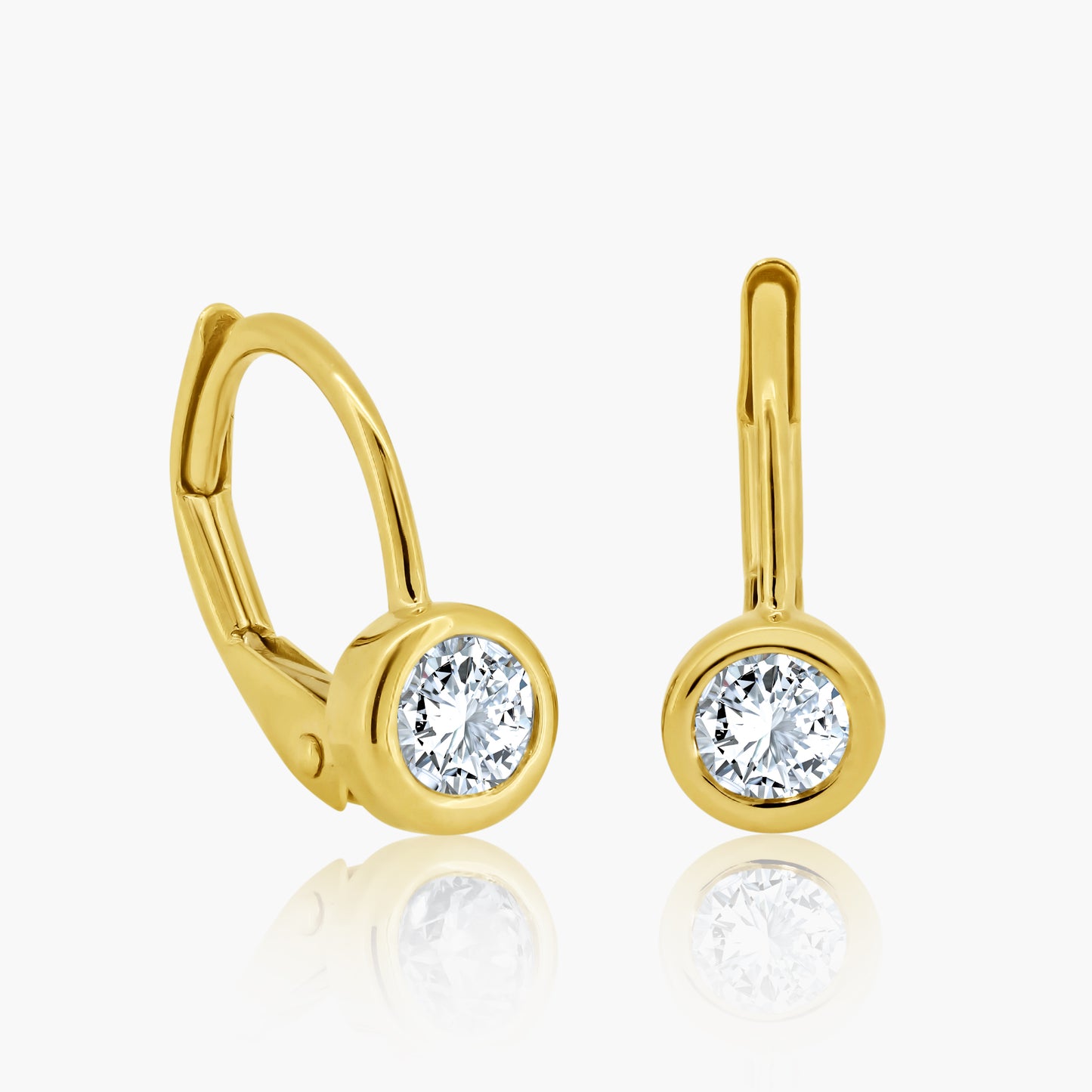 14K Yellow Gold Dainty Round Bezel Huggies - E60597401