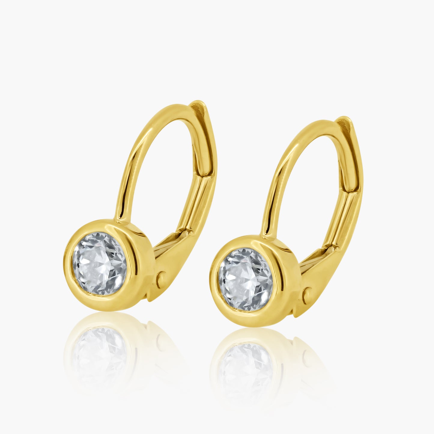 14K Yellow Gold Dainty Round Bezel Huggies - E60597401