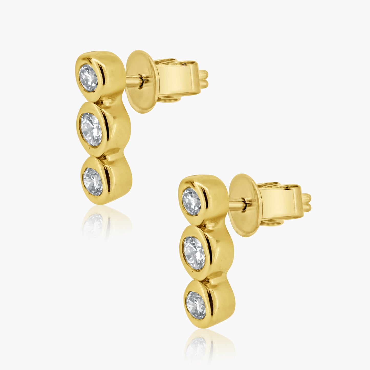 14K Yellow Gold Dainty Tri Diamond Stud Earrings-E606064