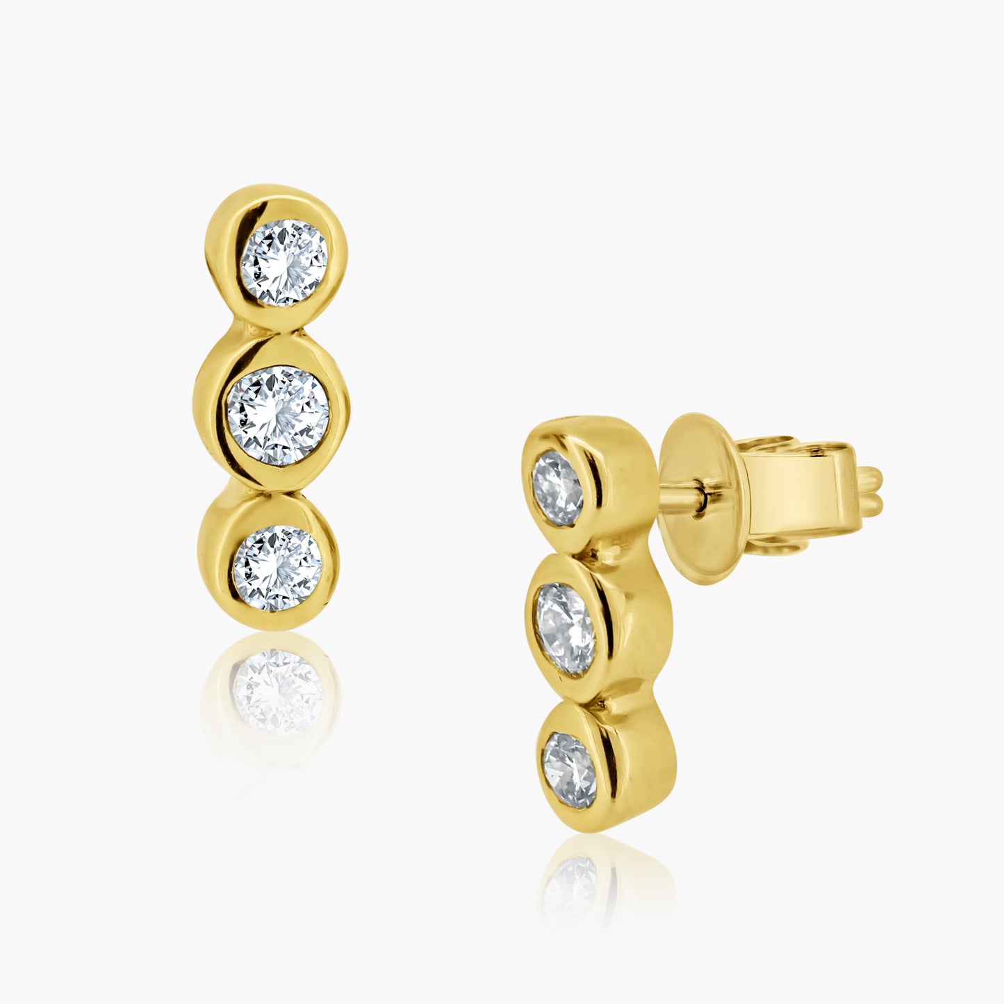 14K Yellow Gold Dainty Tri Diamond Stud Earrings-E606064