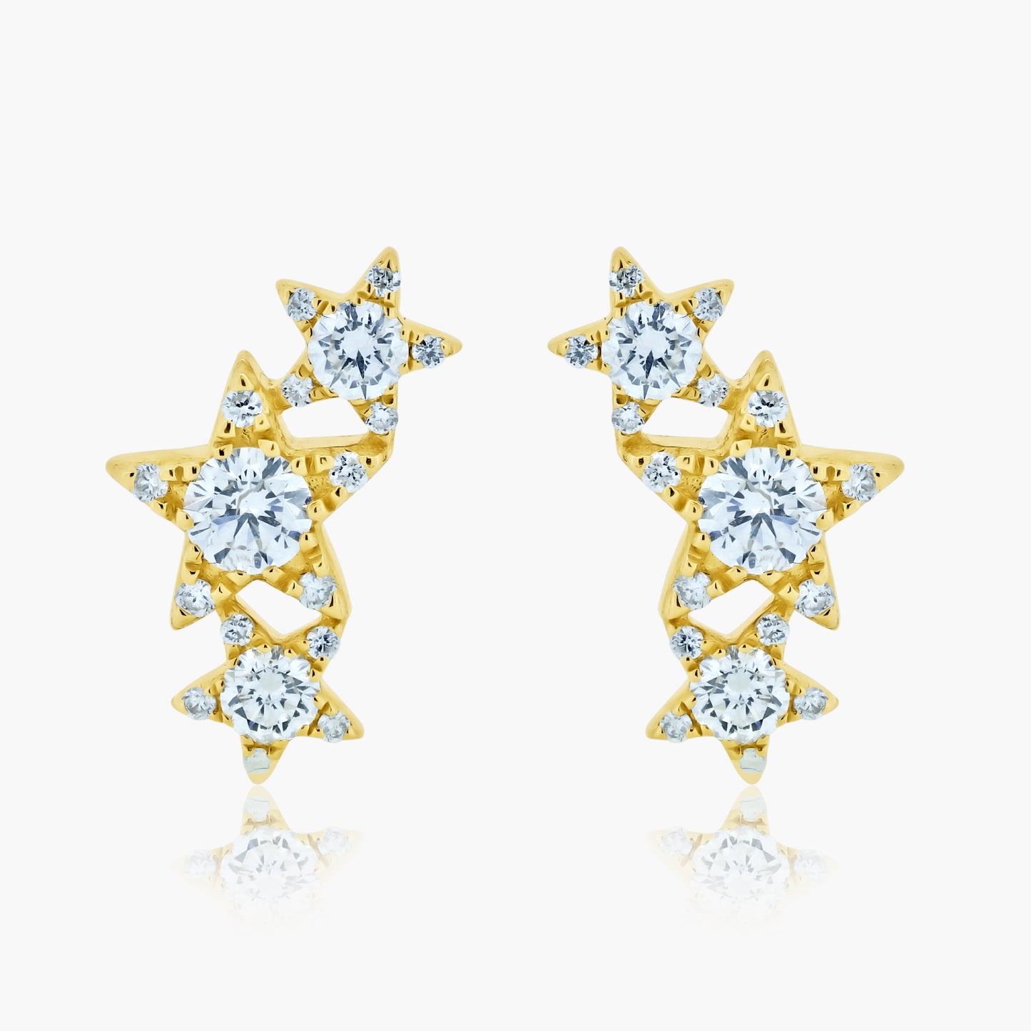 14K Yellow Gold Dainty Tri Star Earrings - E606101