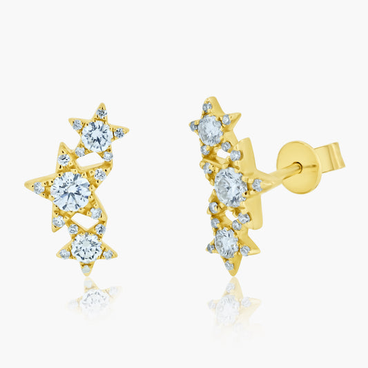 14K Yellow Gold Dainty Tri Star Earrings - E606101