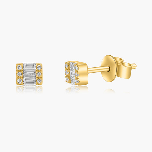 14K Yellow Gold Dainty Baguette Stud Earrings-E606114