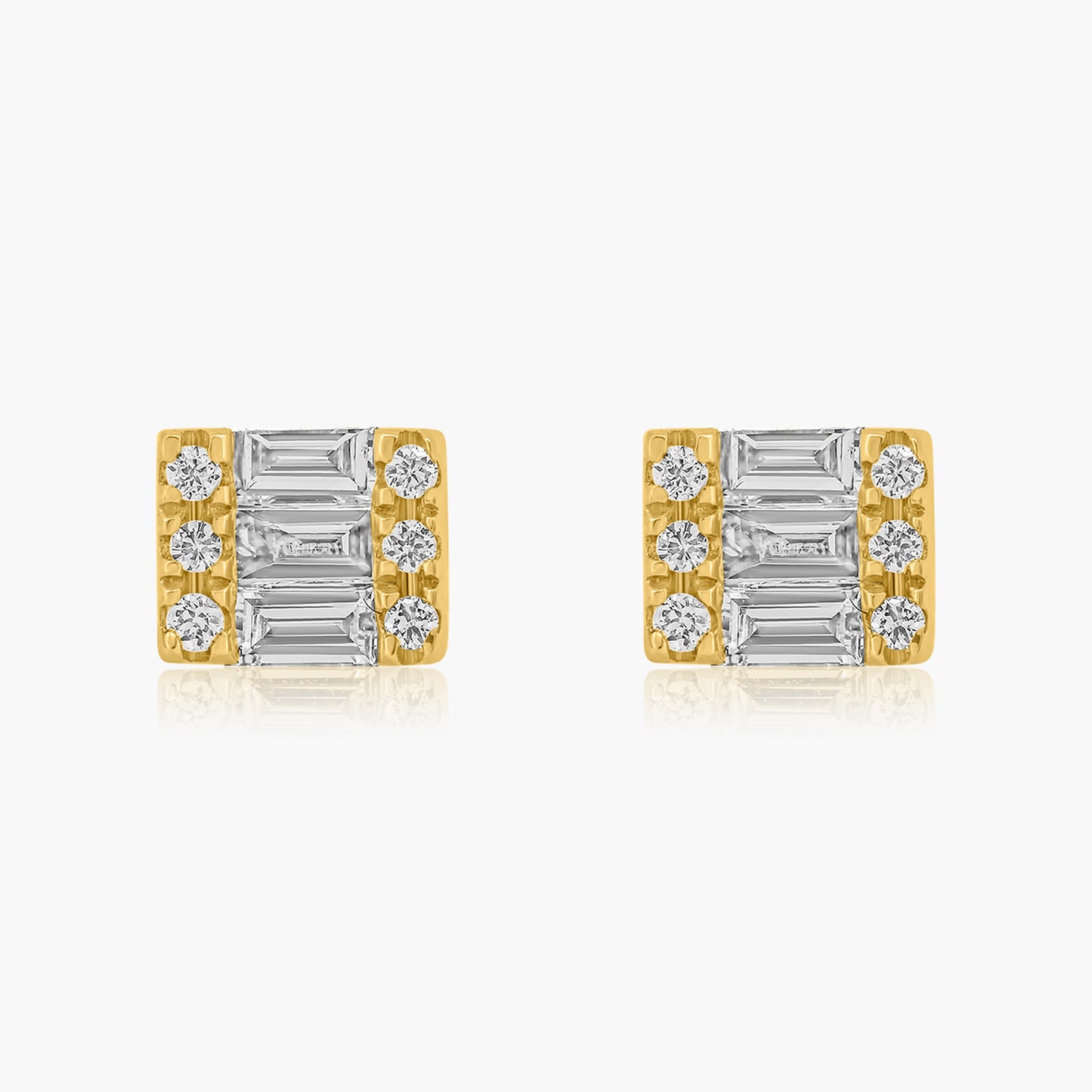 14K Yellow Gold Dainty Baguette Stud Earrings-E606114