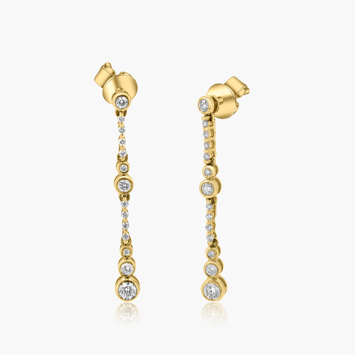 14K Yellow Gold Round Bezel Dangle Earrings-E606139