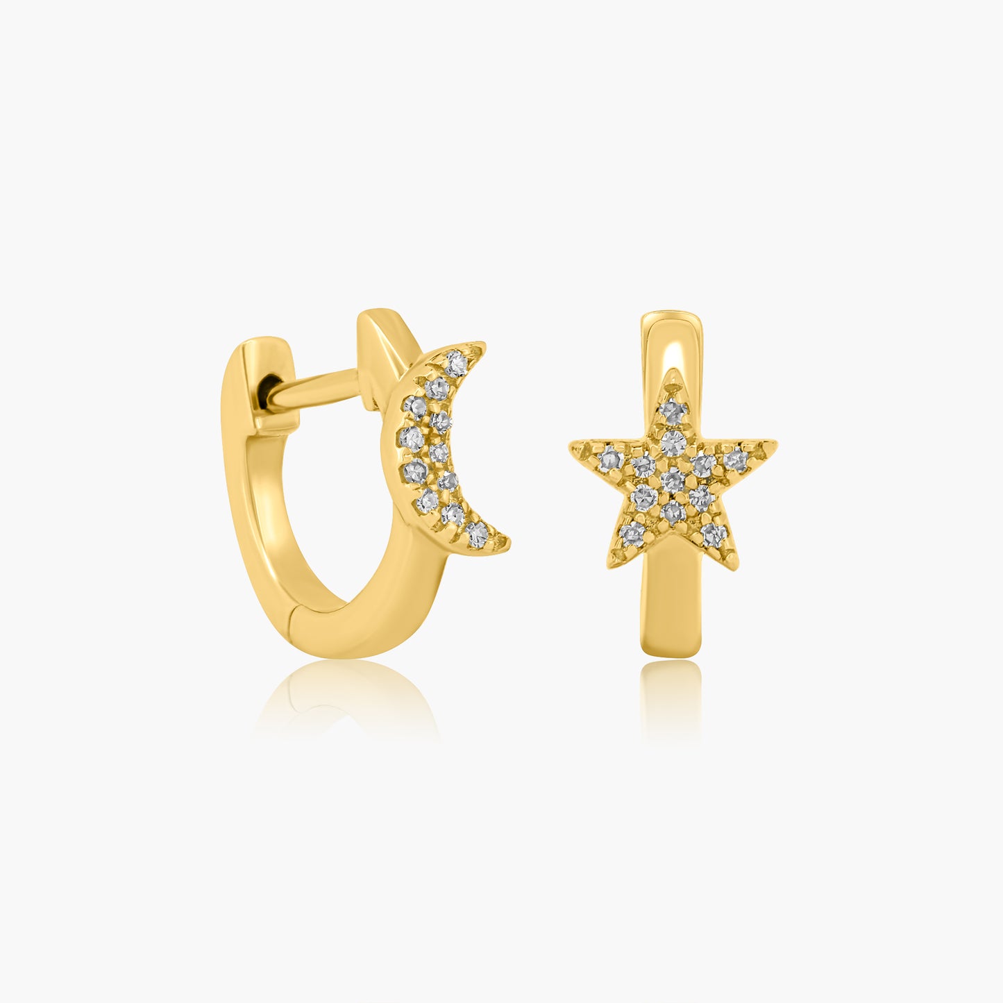 14K Yellow Gold Dainty Moon and Star Huggies - E60614001