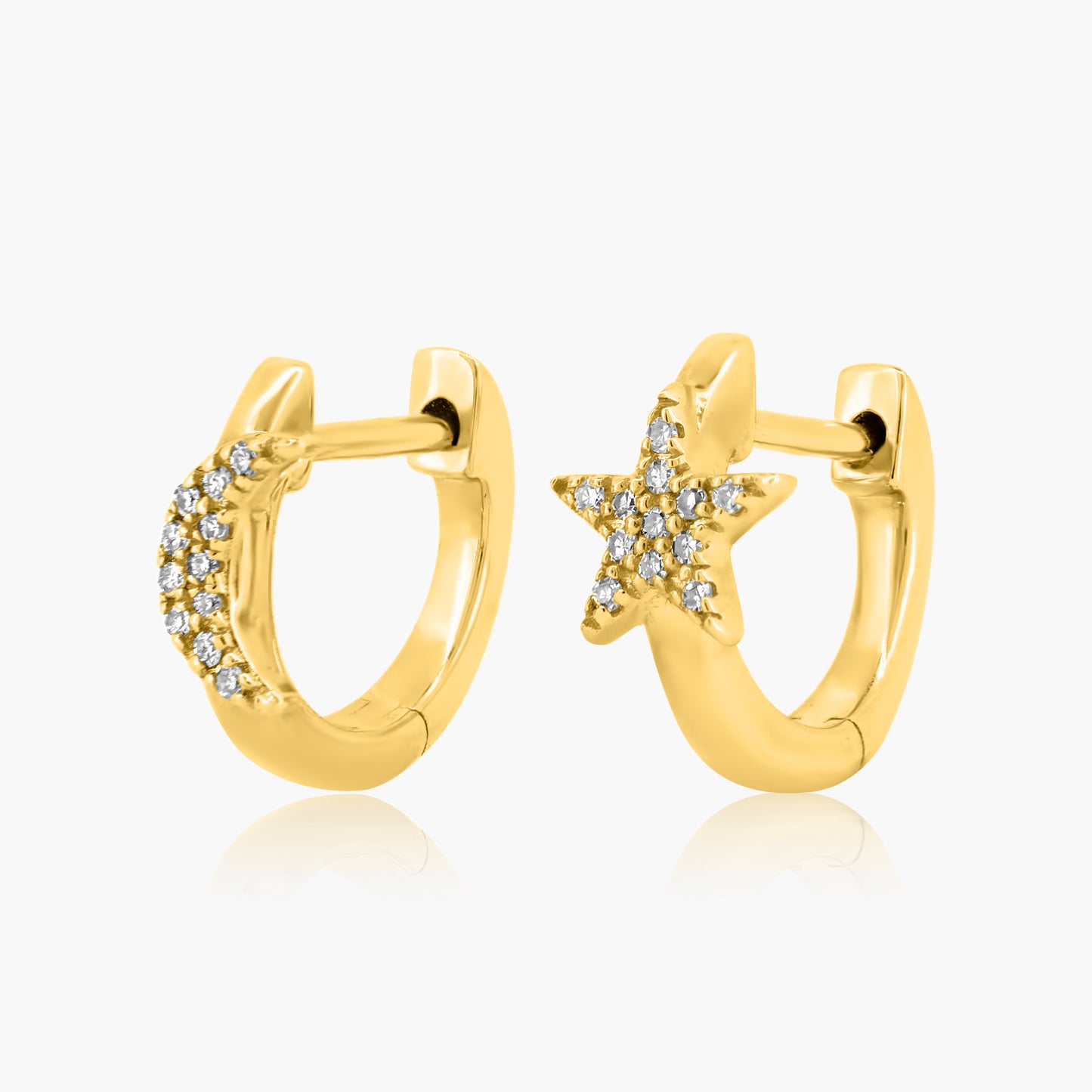 14K Yellow Gold Dainty Moon and Star Huggies - E60614001