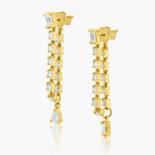 14K Yellow Gold Mixed Cut Diamond Dangle Earrings-E60627501