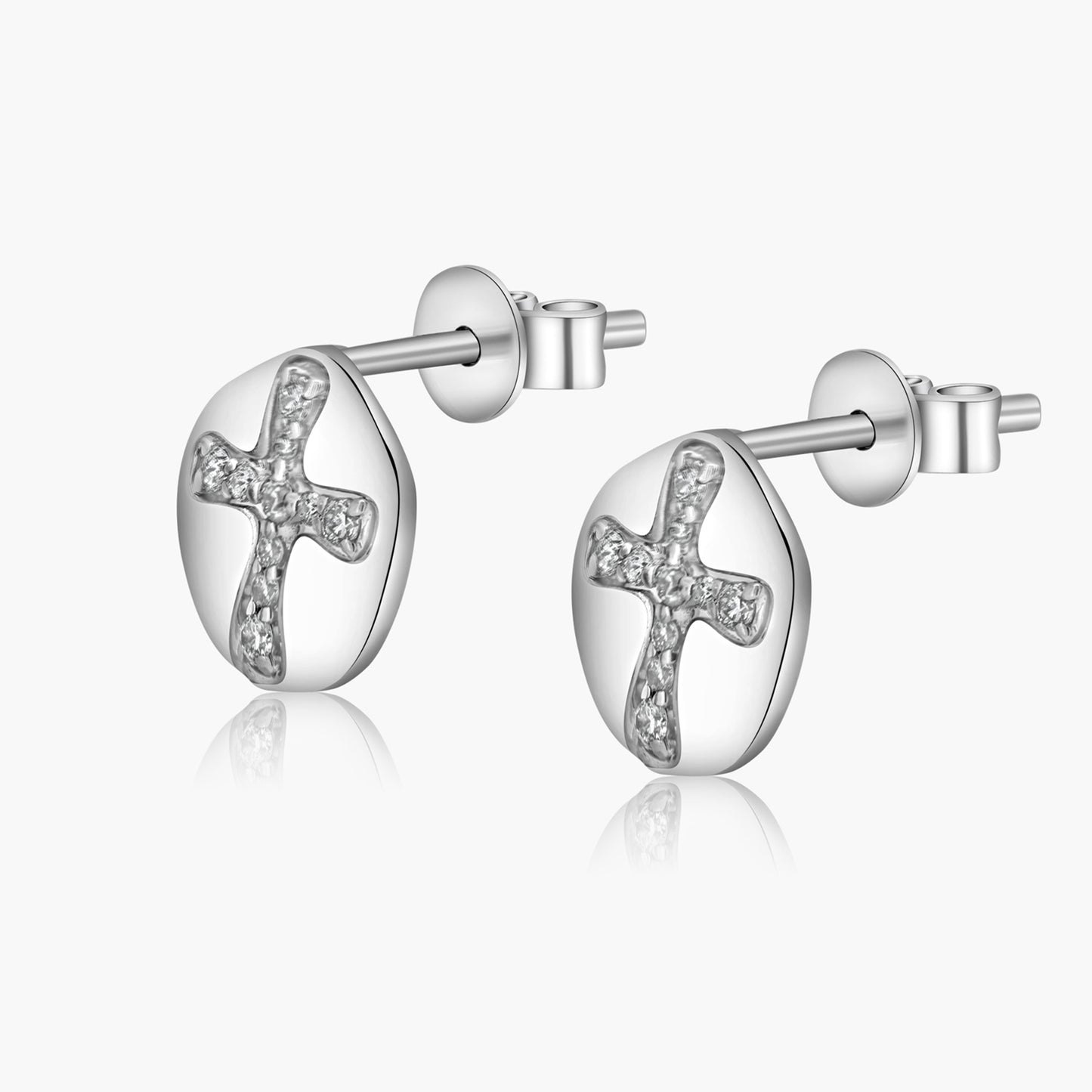 14K White Gold Dainty Cross Stud Earrings - E606323