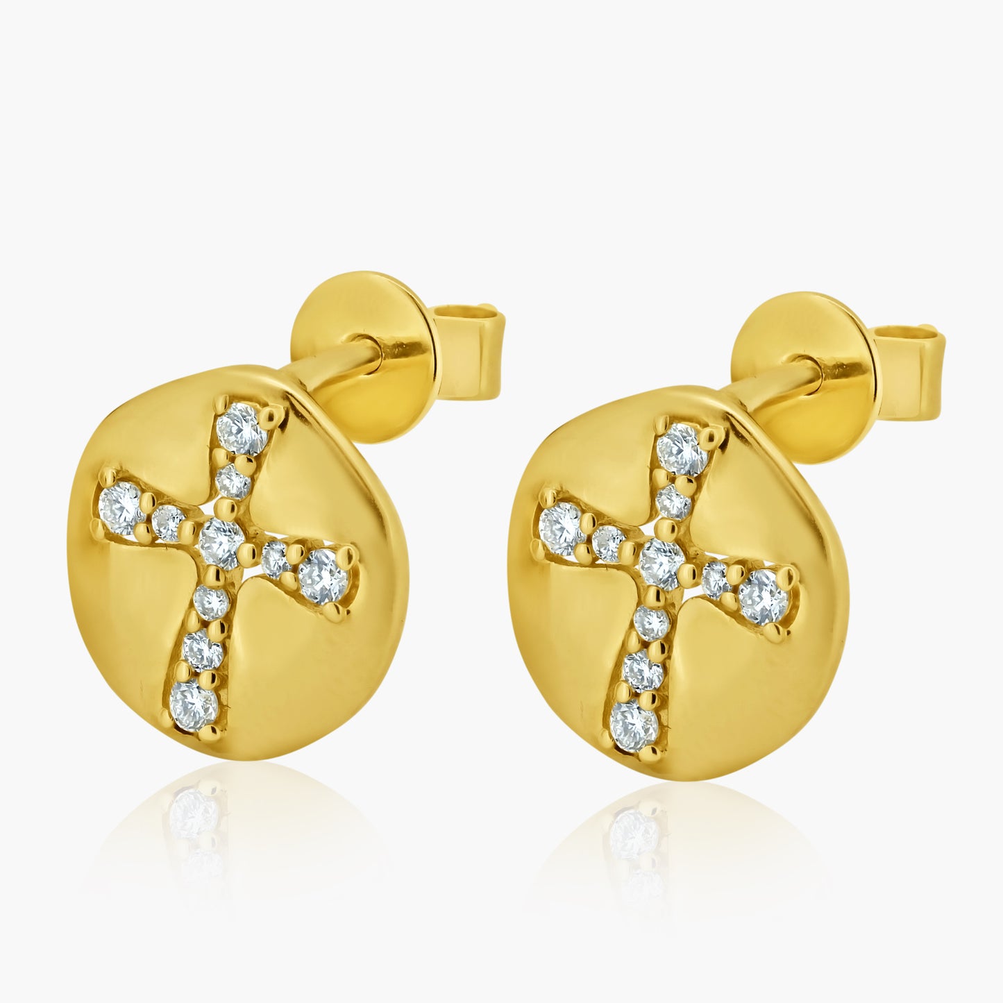 14K Yellow Gold Dainty Cross Stud Earrings - E60632302