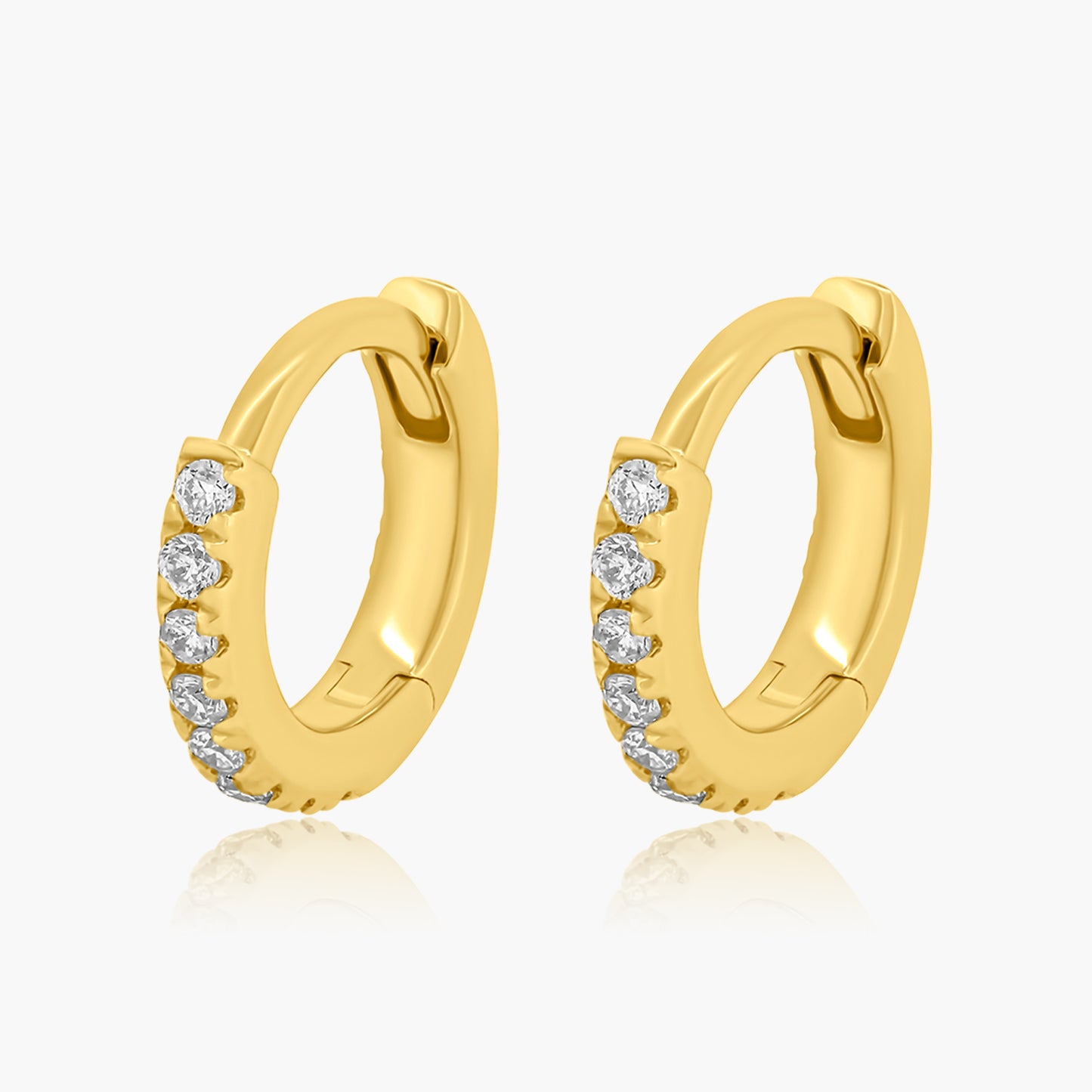 14K Yellow Gold Dainty Round Diamond Huggies - E60632701