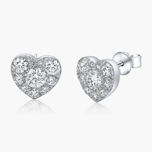 14K White Gold Dainty Heart Stud Earrings - E606460