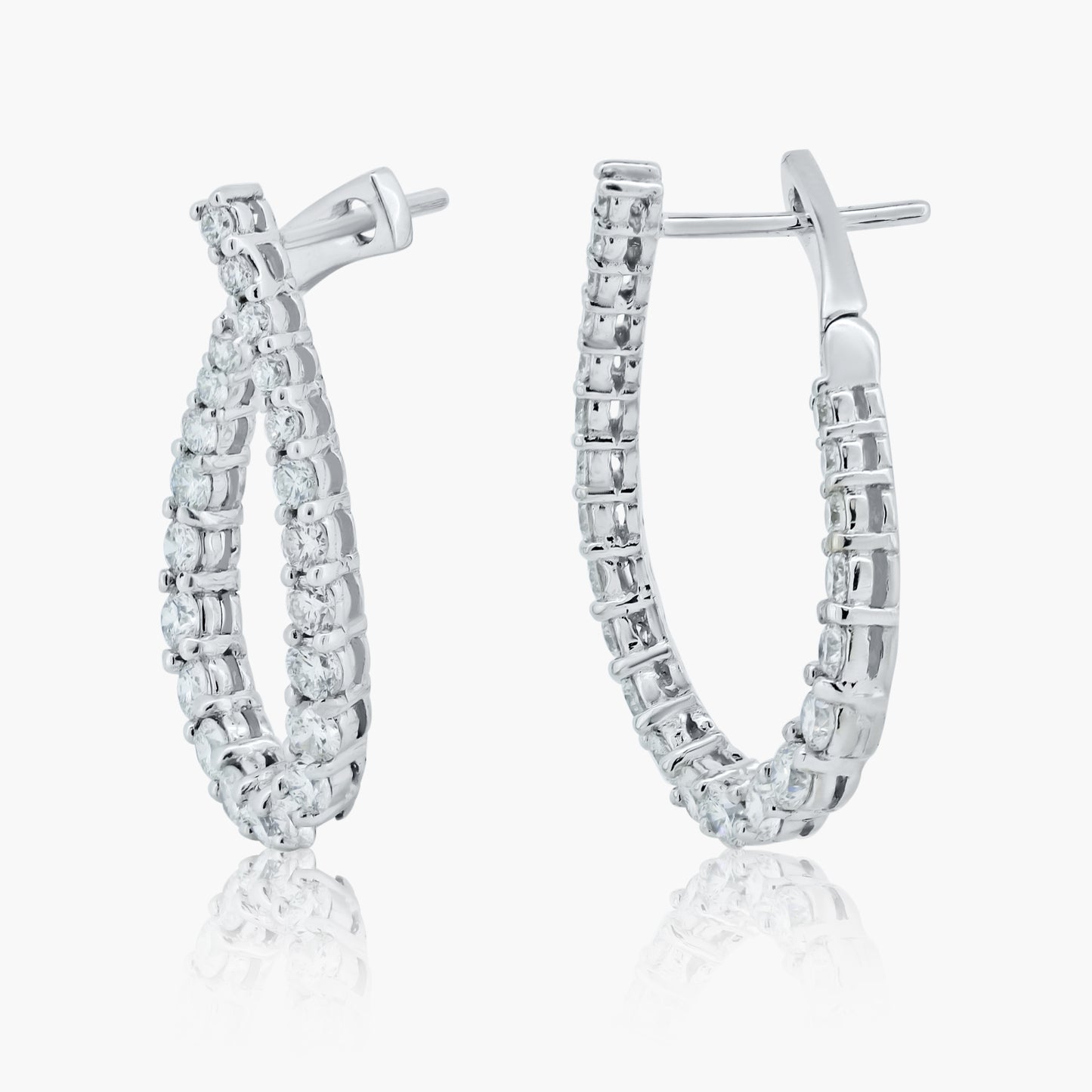 14K White Gold Round Diamond Hoop Earrings-E606484