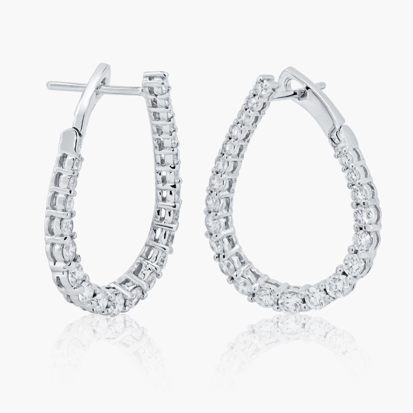 14K White Gold Round Diamond Hoop Earrings-E606484