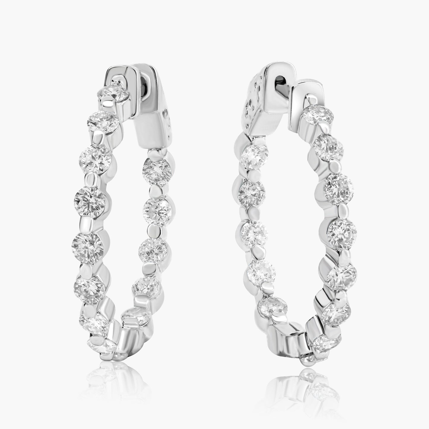 14K White Gold Round Diamond Hoops - EMJ0642CEMC