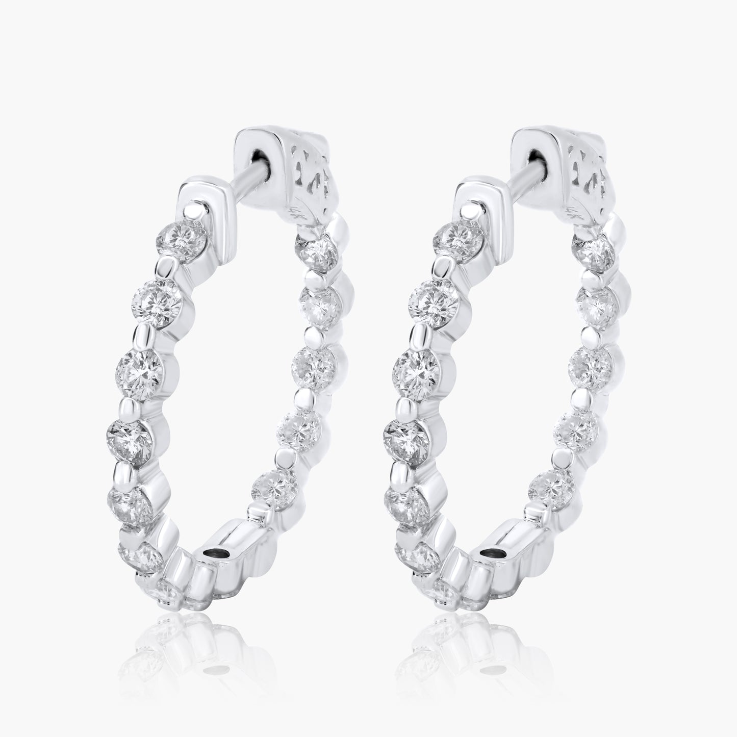 14K White Gold Round Diamond Hoops - EMJ0642CEMC