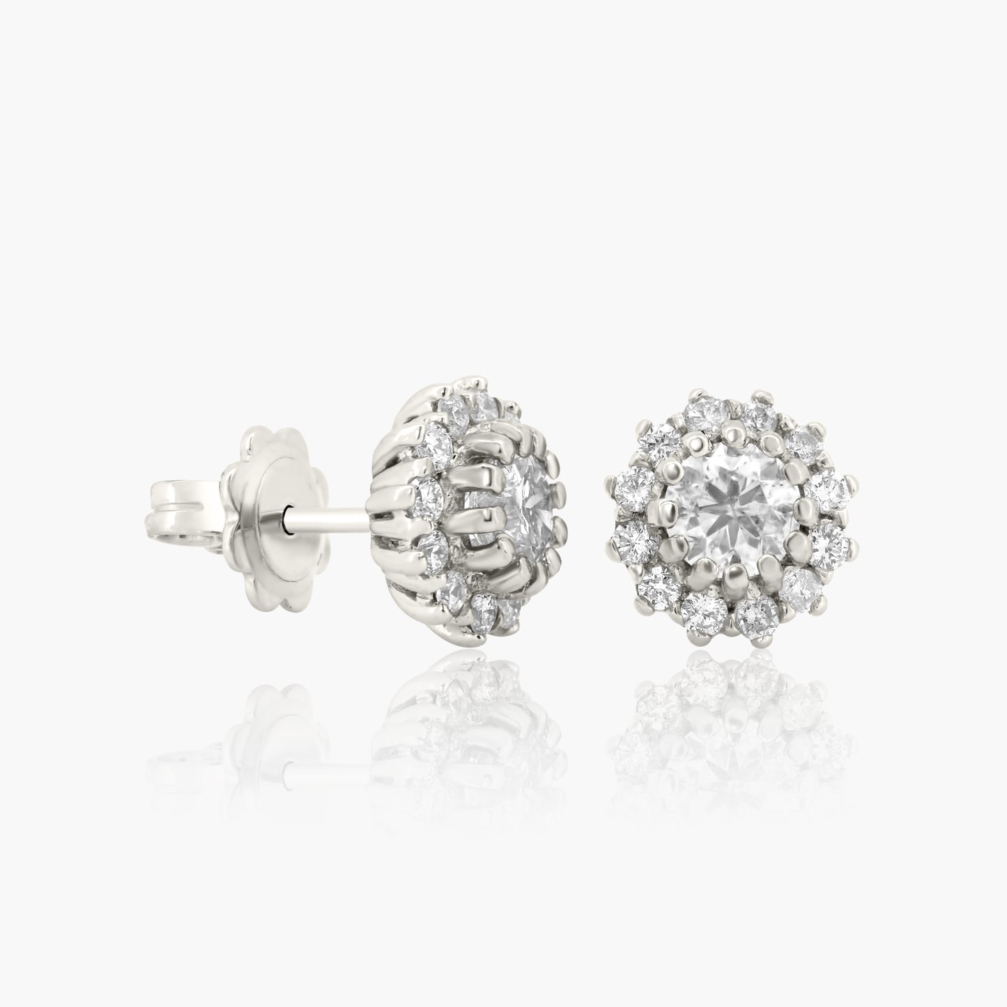 14K White Gold Flower Stud Earrings-EMJ1509EMC