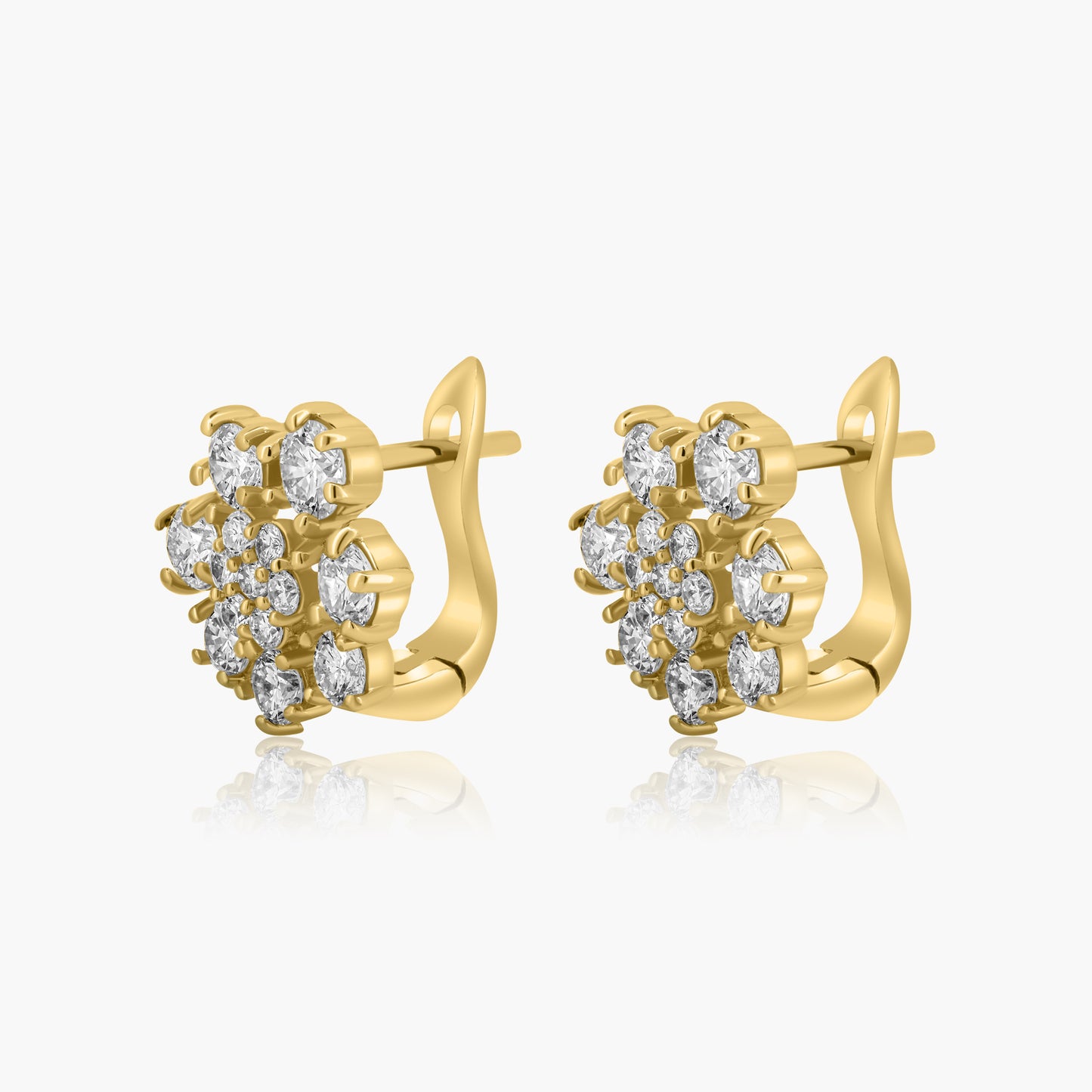 14K Yellow Gold Flower Cluster Huggies-KLE003KJ