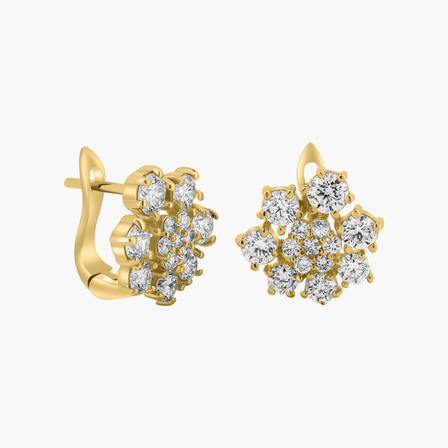 14K Yellow Gold Flower Cluster Huggies-KLE003KJ