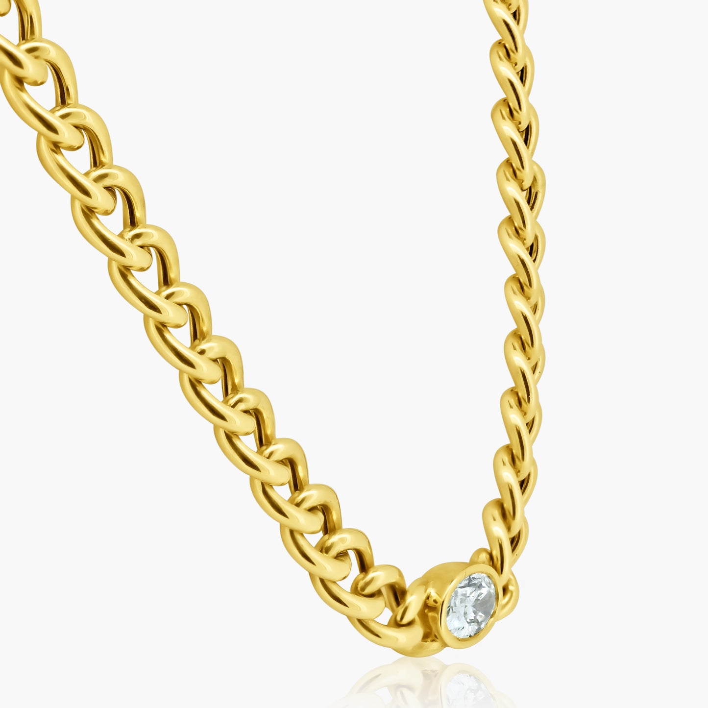 14K Yellow Gold Oval Bezel Chain Link Necklace-N-OVB50SE-1