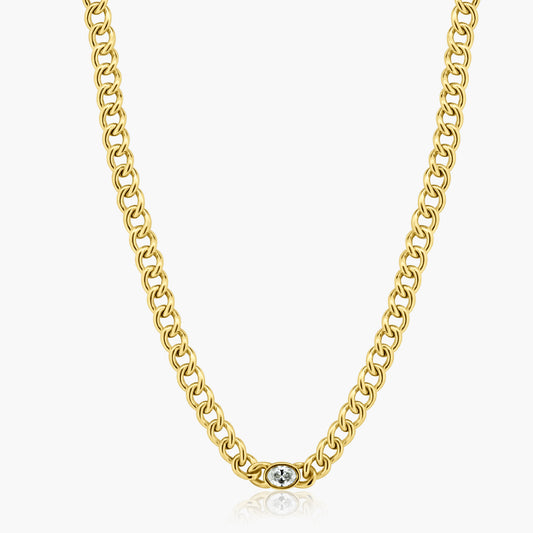 14K Yellow Gold Oval Bezel Chain Link Necklace-N-OVB50SE-1