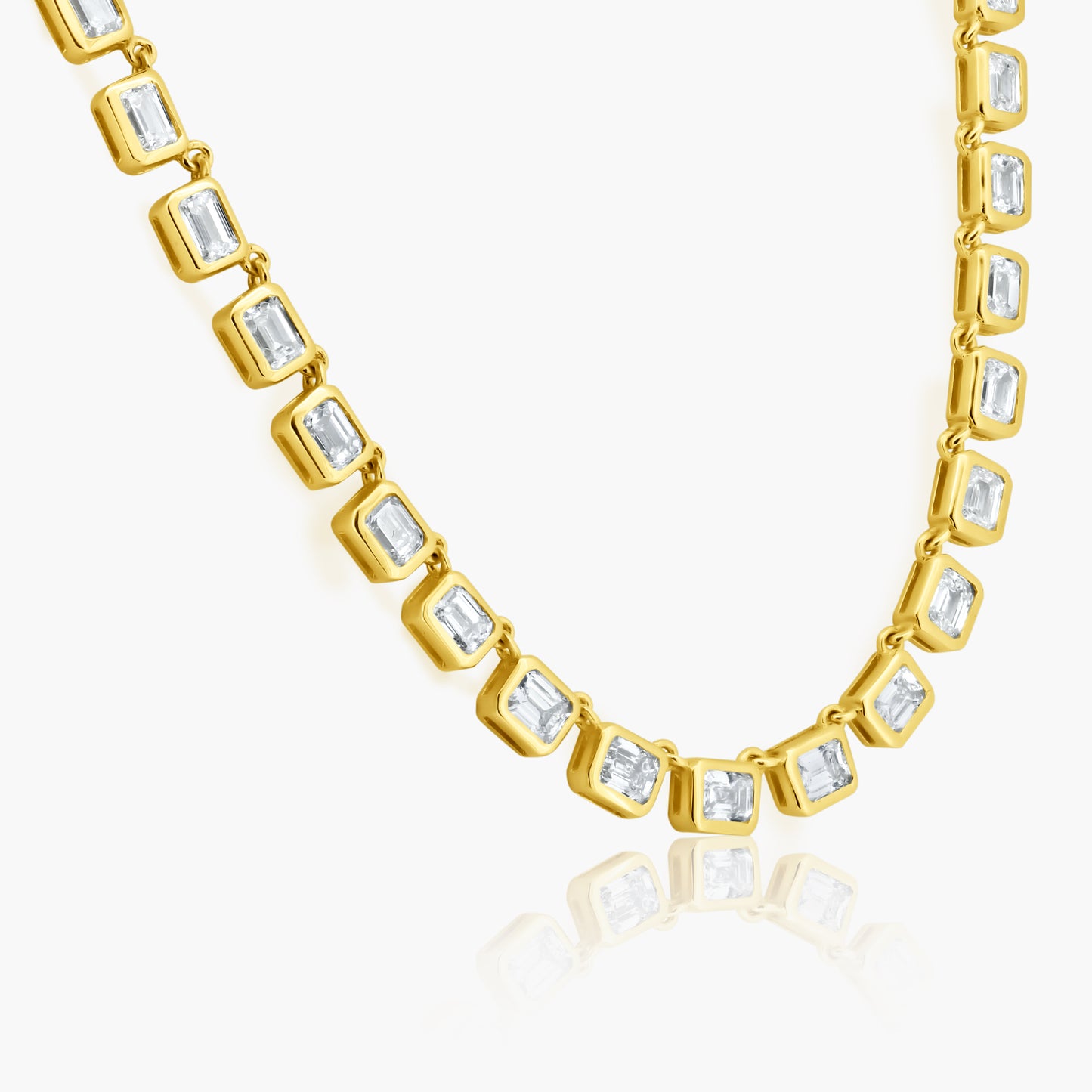 14K Yellow Gold Emerald Cut Bezel Tennis Necklace-N00008