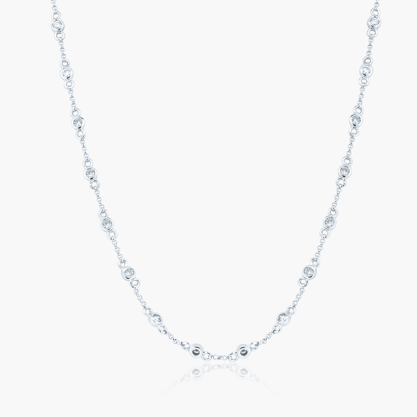 14K White Gold Round Bezel Station Necklace - N04228A05