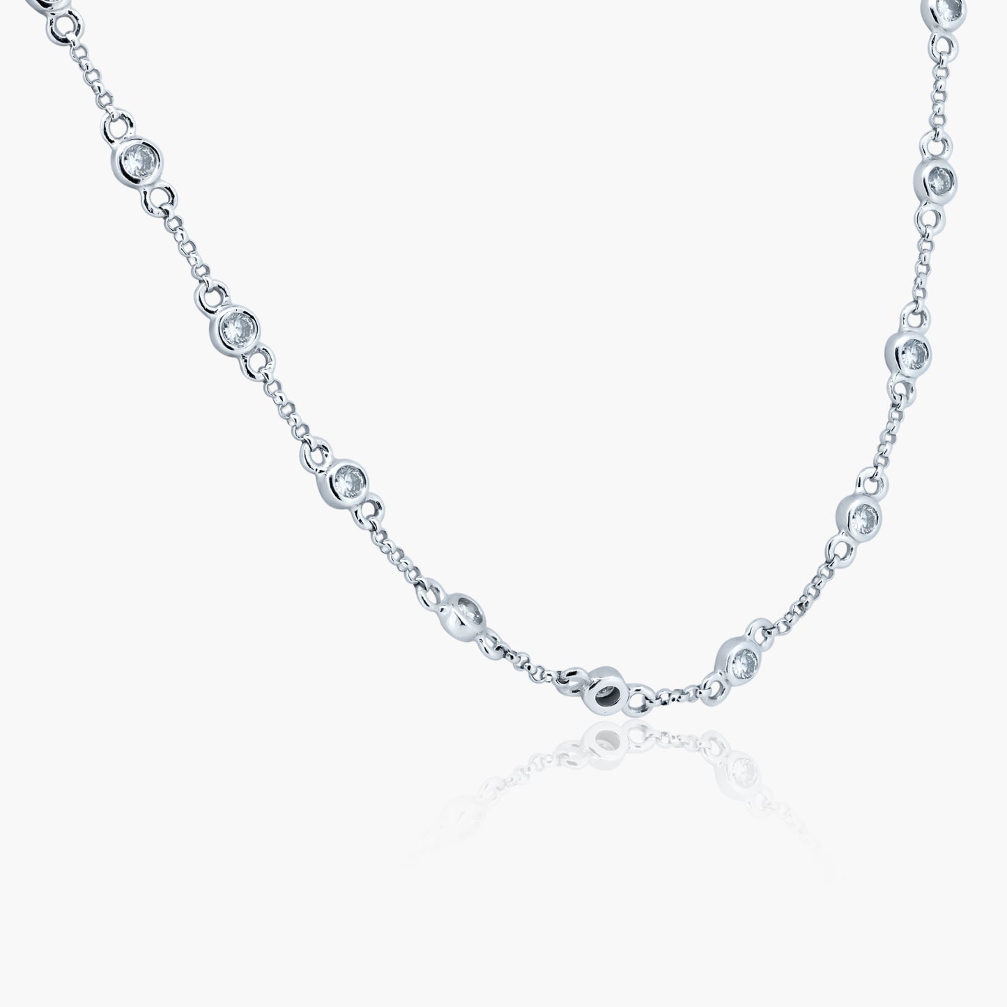 14K White Gold Round Bezel Station Necklace - N04228A05