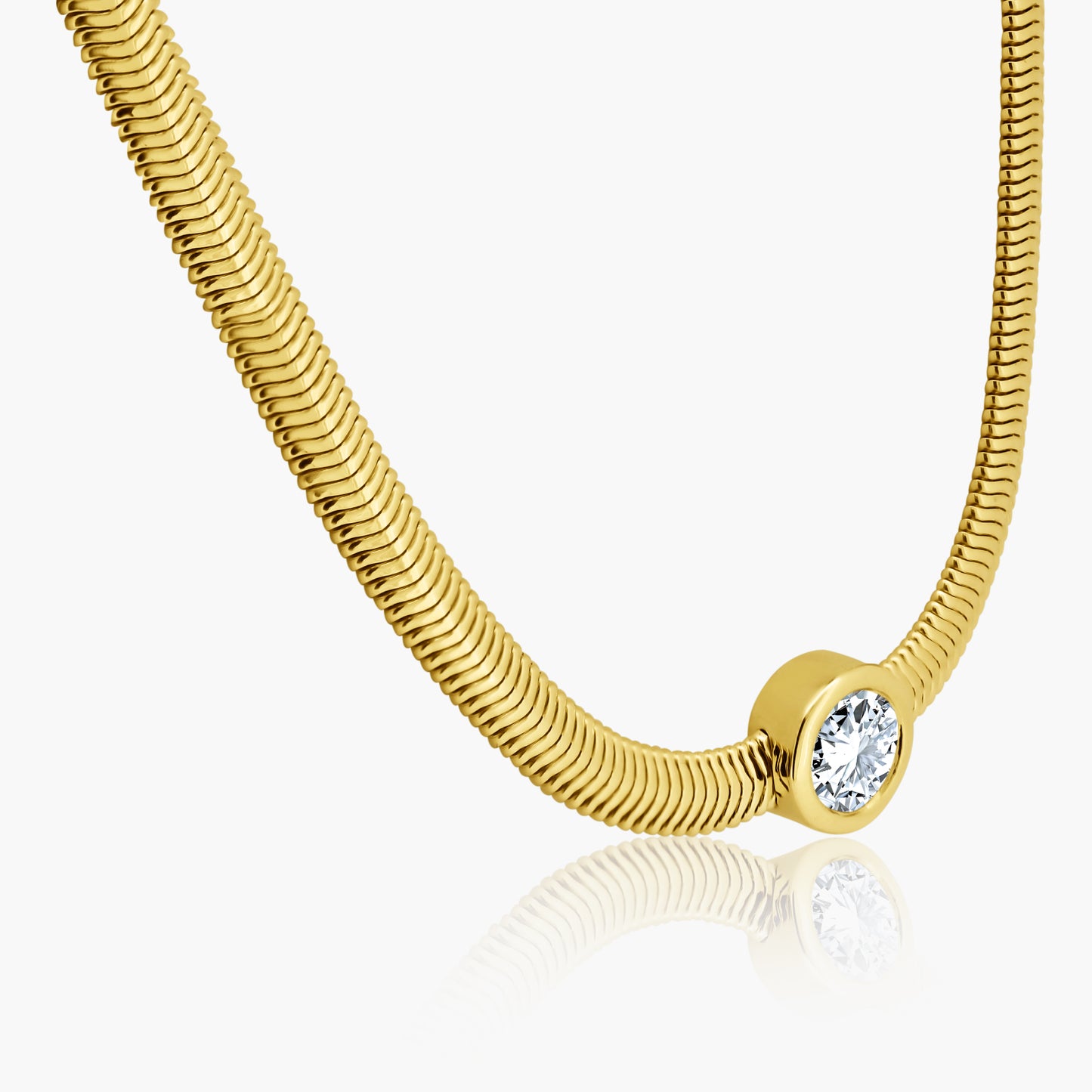 14K Yellow Gold Round Bezel Snake Necklace - N050SE