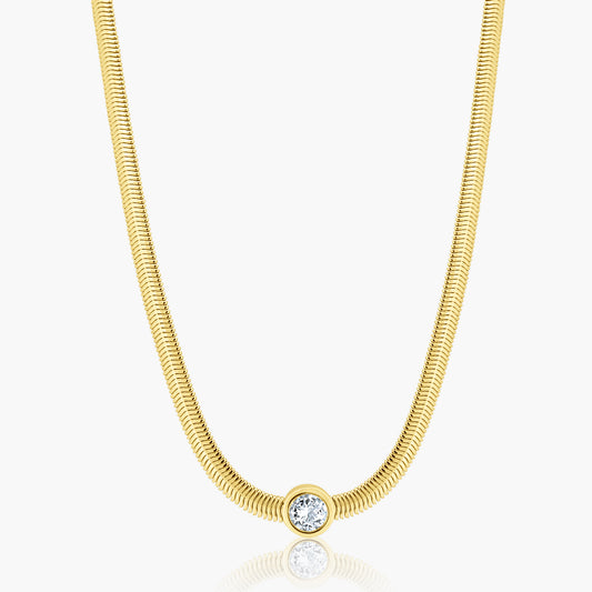 14K Yellow Gold Round Bezel Snake Necklace - N050SE