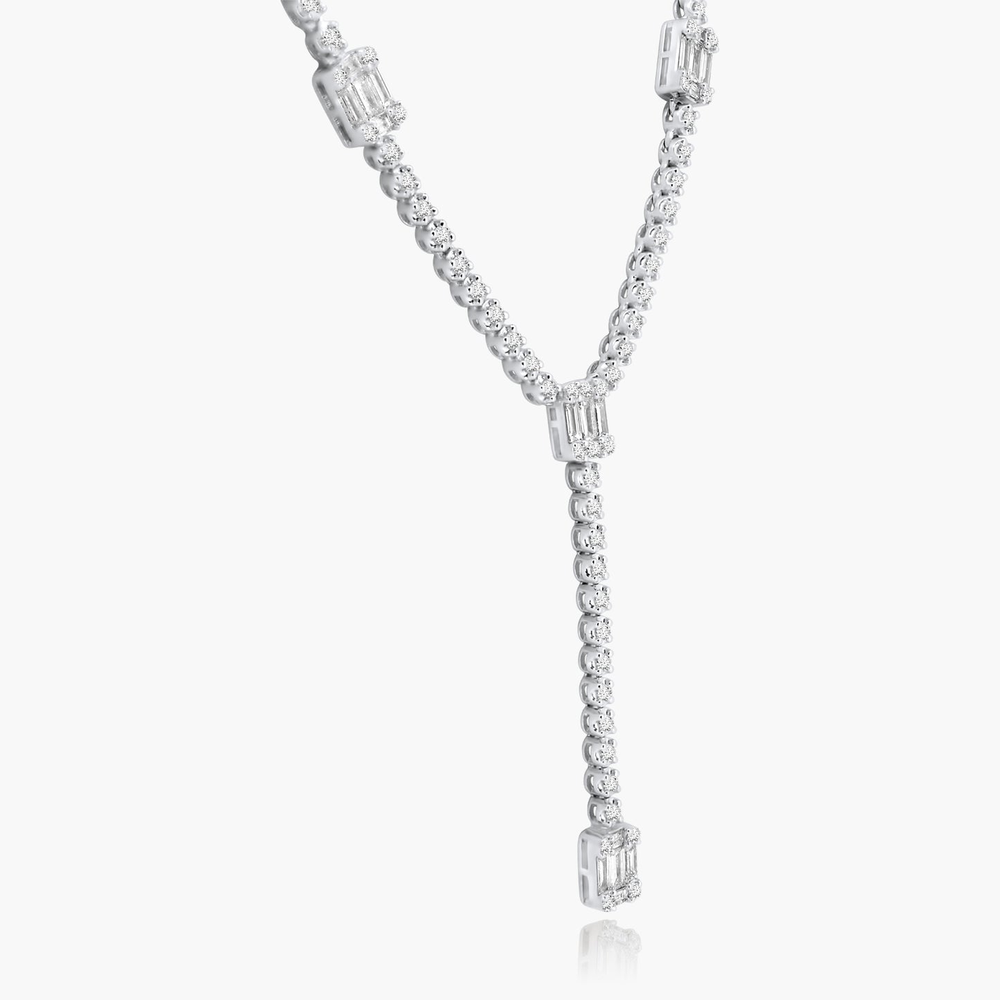 14K White Gold Baguette Statement Necklace-N05645