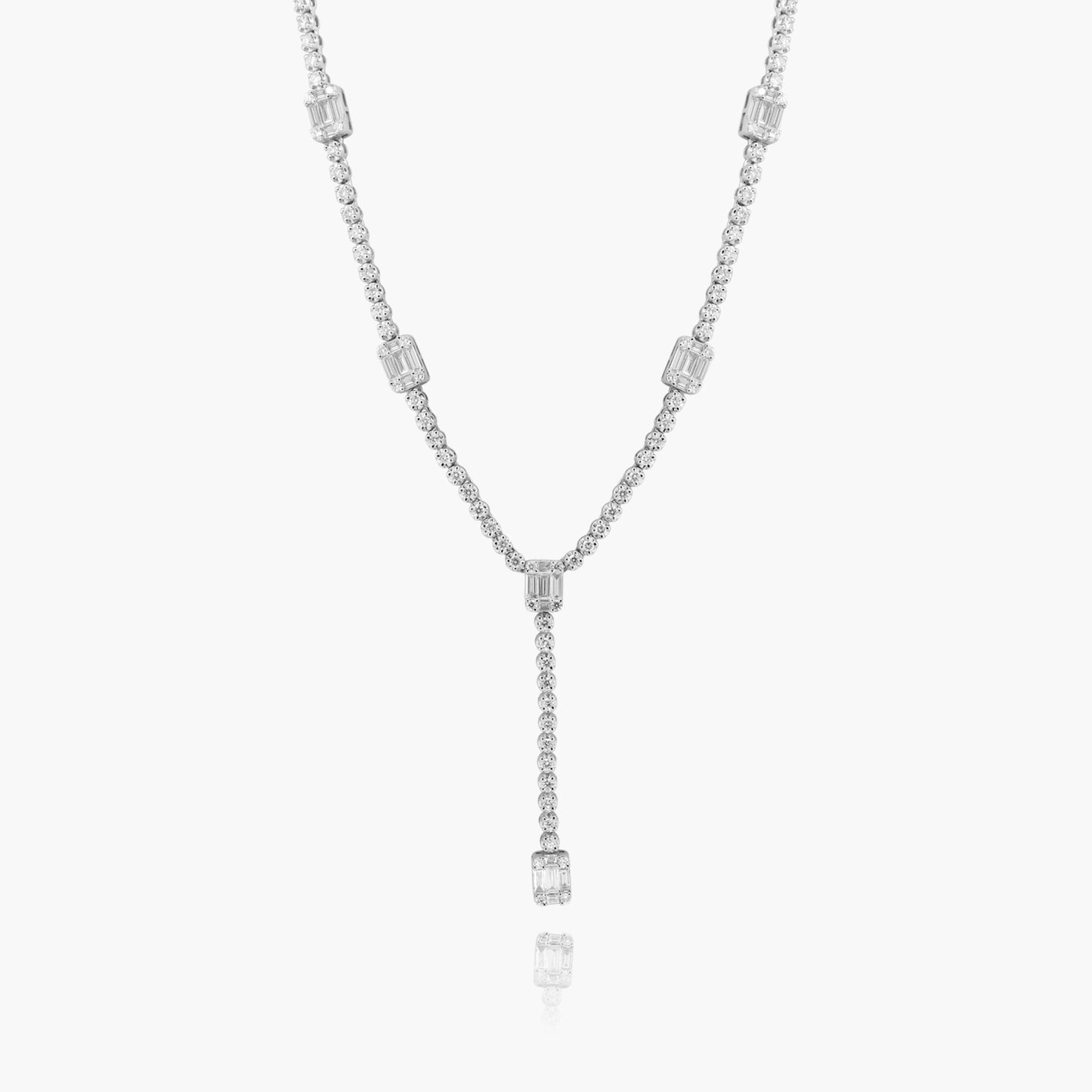 14K White Gold Baguette Statement Necklace-N05645