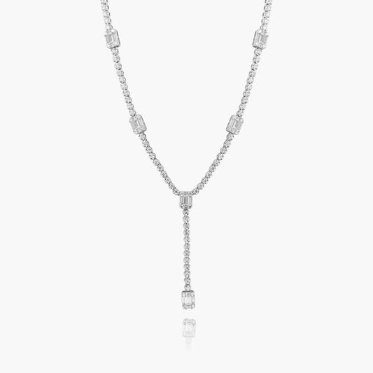 14K White Gold Baguette Statement Necklace-N05645