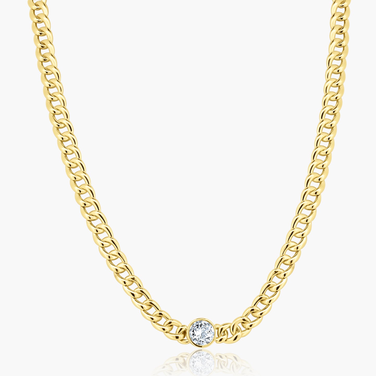 14K Yellow Gold Round Bezel Chain Link Necklace-N100