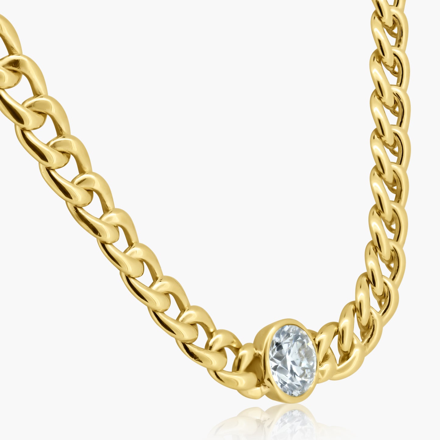 14K Yellow Gold Round Bezel Chain Link Necklace-N100