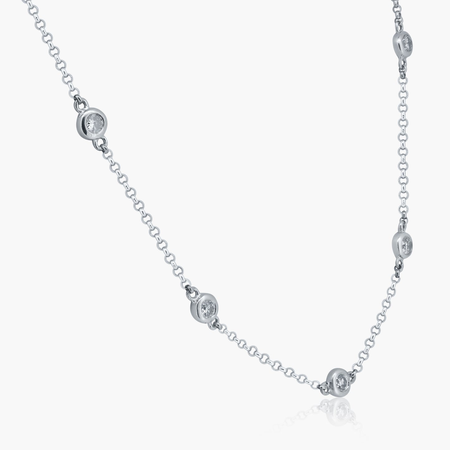 14K White Gold Round Bezel Station Necklace - N1000019