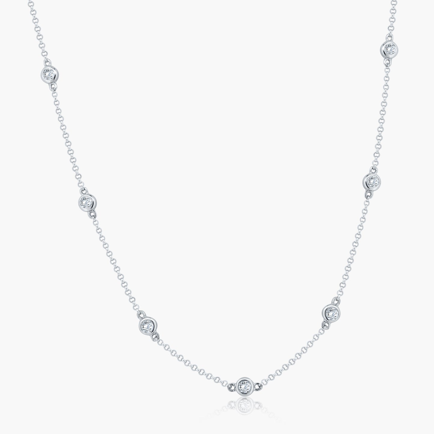 14K White Gold Round Bezel Station Necklace - N1000019