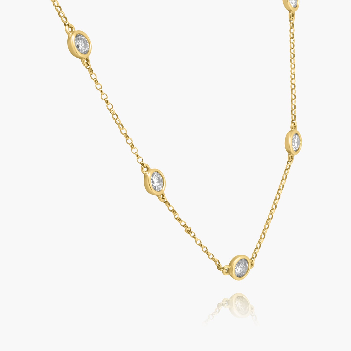 18K Yellow Gold Round Bezel Station Necklace - N10000C08-1