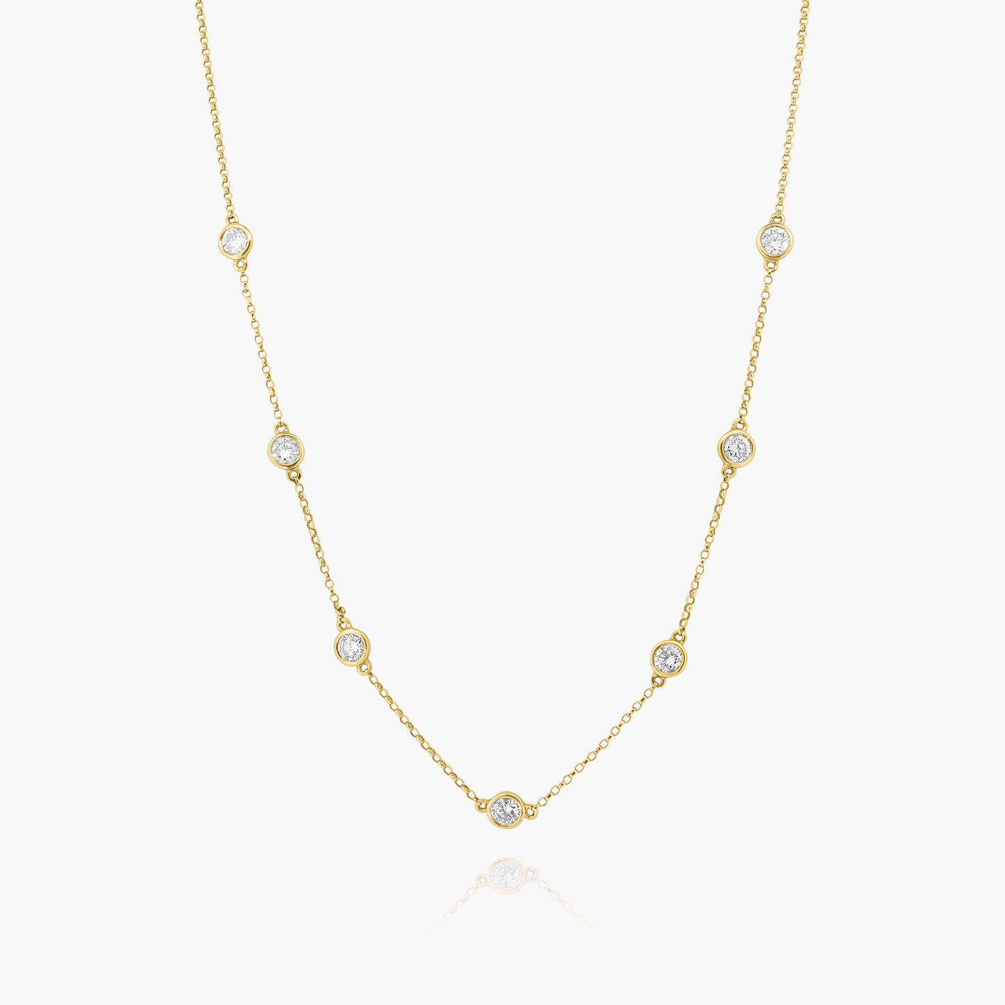 18K Yellow Gold Round Bezel Station Necklace - N10000C08-1