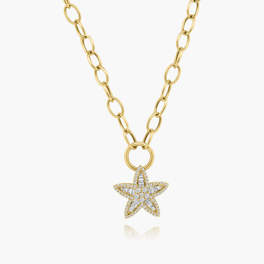 14K Yellow Gold Baguette Star Necklace - N23255A