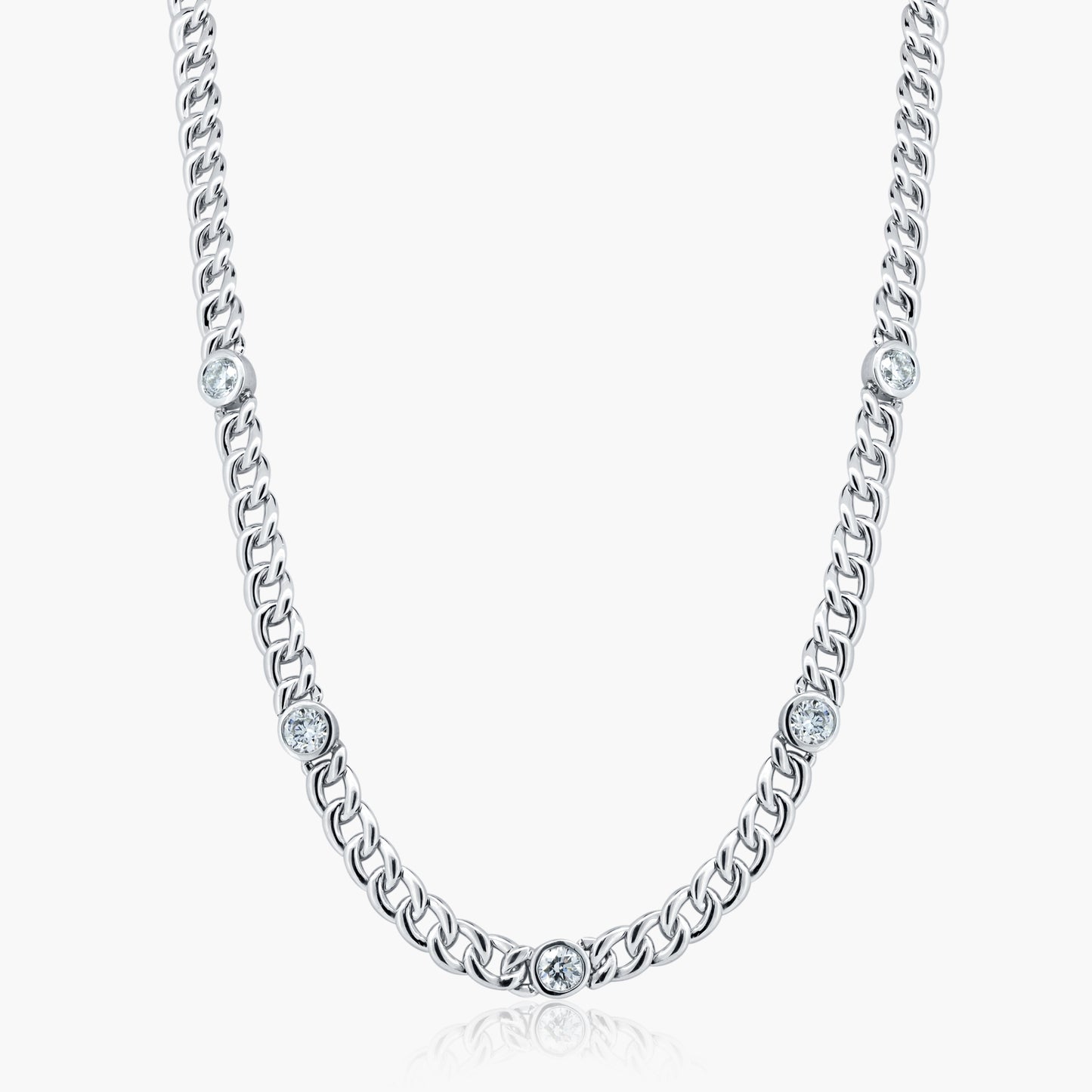 14K White Gold Round Diamond Chain Link Necklace-N30X5